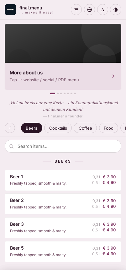 final.menu Karte auf dem Handy